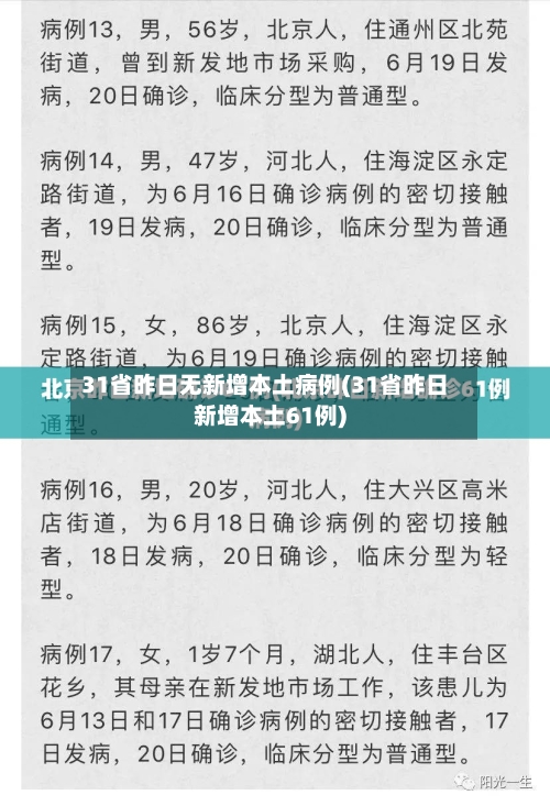 31省昨日无新增本土病例(31省昨日新增本土61例)