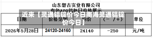近来【灵通铝锭价今日南海灵通铝锭价今日】