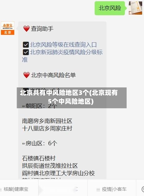 北京共有中风险地区3个(北京现有5个中风险地区)