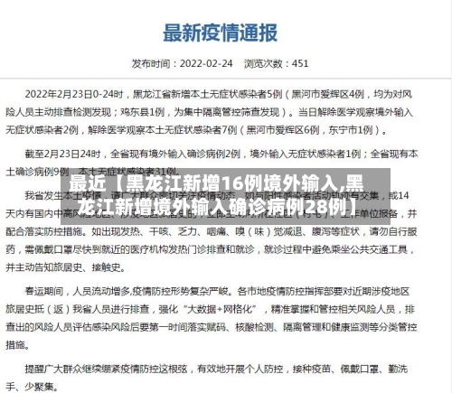 最近【黑龙江新增16例境外输入,黑龙江新增境外输入确诊病例28例】