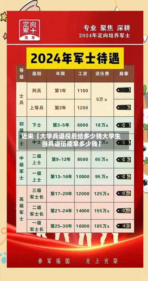 近来【大学兵退役后给多少钱大学生当兵退伍能拿多少钱】
