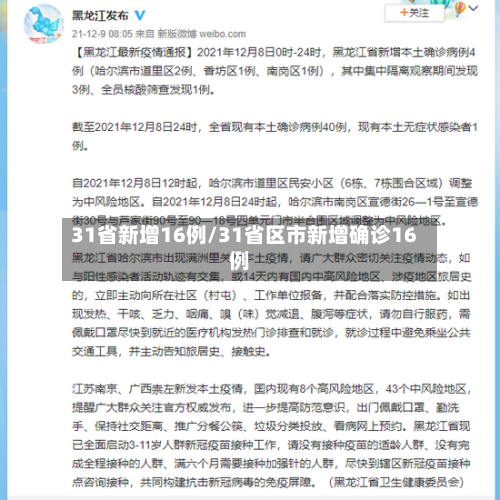 31省新增16例/31省区市新增确诊16例