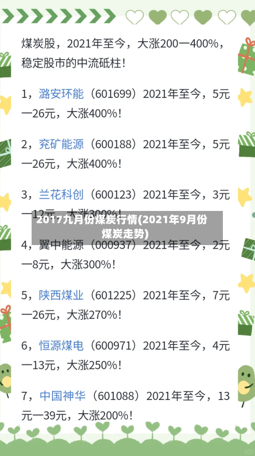 2017九月份煤炭行情(2021年9月份煤炭走势)