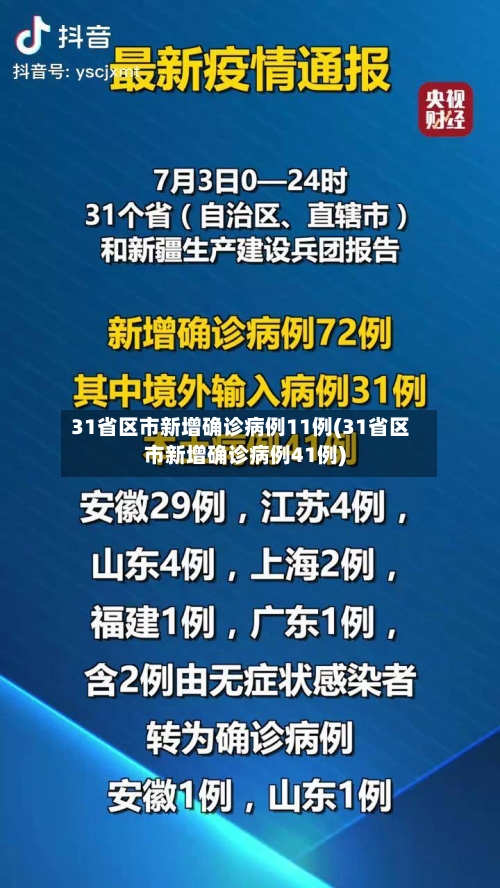 31省区市新增确诊病例11例(31省区市新增确诊病例41例)