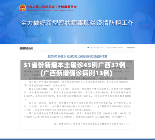 31省份新增本土确诊45例广西37例(广西新增确诊病例13例)