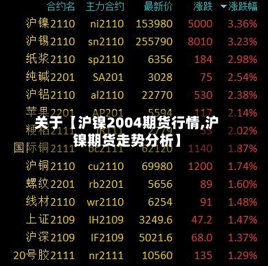 关于【沪镍2004期货行情,沪镍期货走势分析】