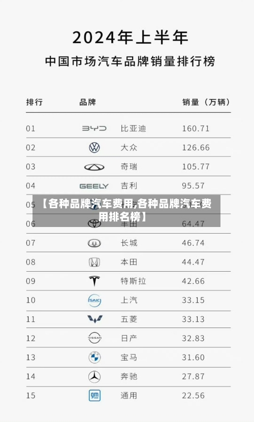 【各种品牌汽车费用,各种品牌汽车费用排名榜】