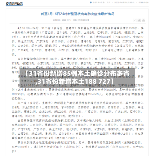 【31省份新增85例本土确诊分布多省,31省份新增本土188 727】-第2张图片