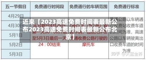 近来【2023高速免费时间表最新公布2023高速免费时间表最新公布北京】