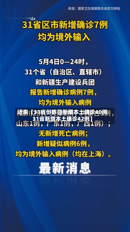 近来【31省份昨日新增本土确诊40例31省新增本土确诊42例】