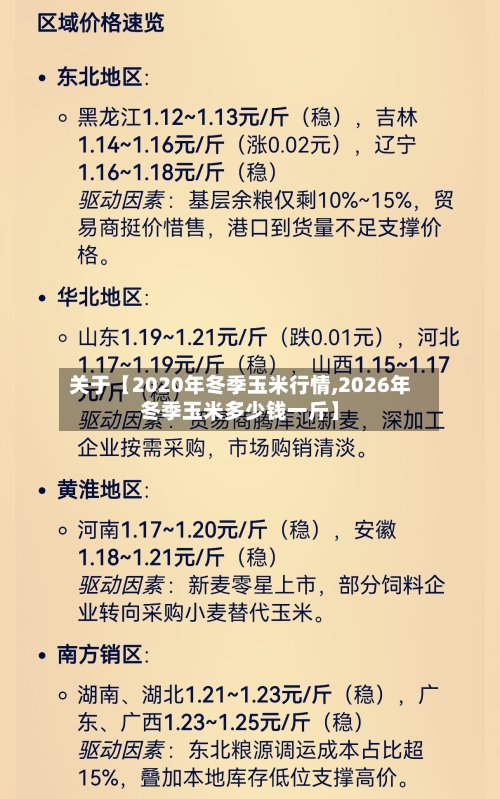 关于【2020年冬季玉米行情,2026年冬季玉米多少钱一斤】