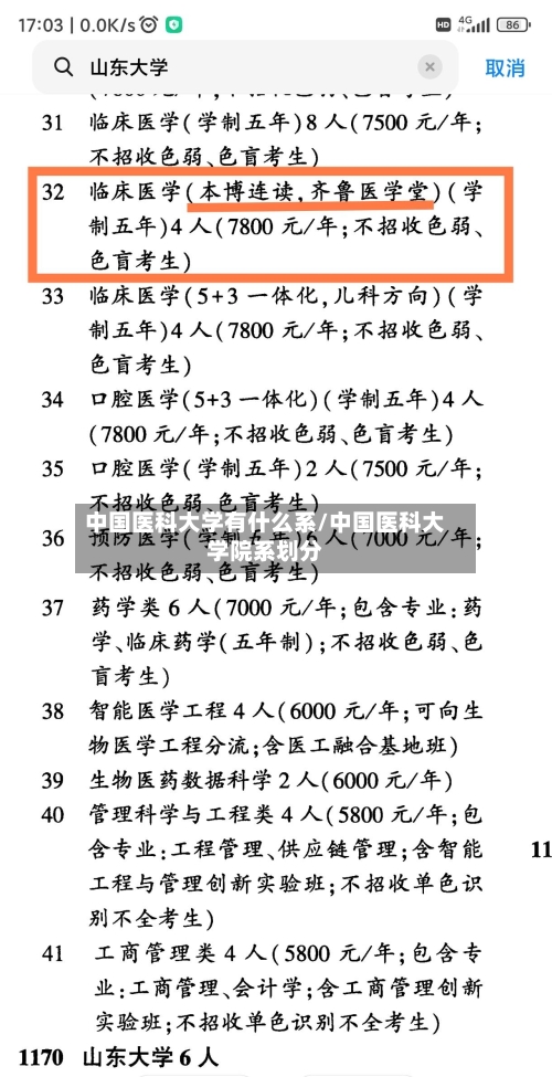 中国医科大学有什么系/中国医科大学院系划分