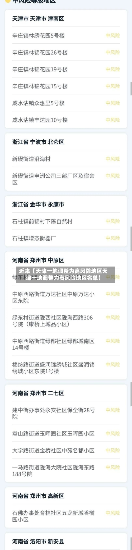 近来【天津一地调整为高风险地区天津一地调整为高风险地区名单】